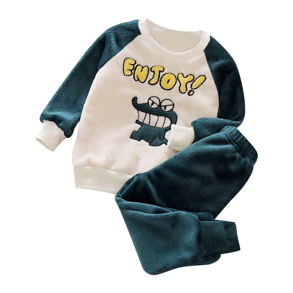 WOYY Flannel Sleepwear for Boys Fuzzy Cartoon Pullover Pants for Baby, Sizes 18-24 Months