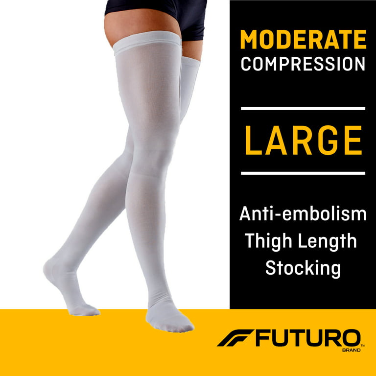 FUTURO Anti-Embolism Thigh Highs, Unisex, Large, Moderate Compression,  White 