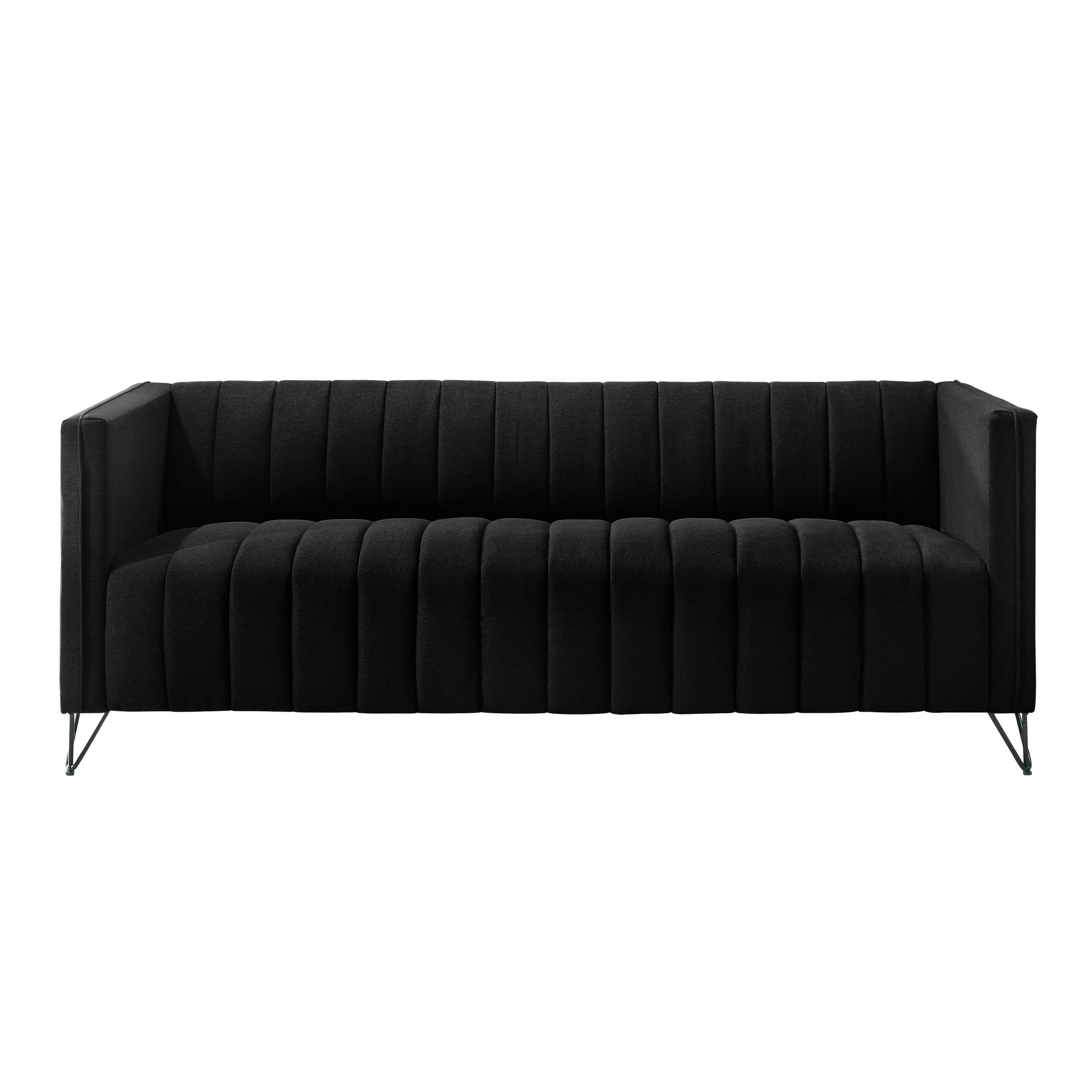 Home Design Kurtis 2-Piece Living Room Set with Square Arm Loveseat and Sofa, Channel-Tufted Upholstery, Black