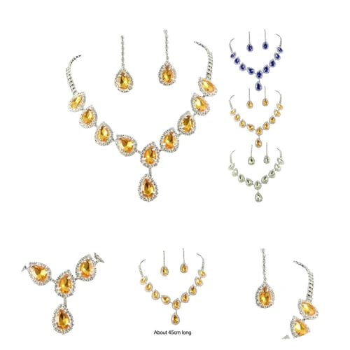 1 Set Women Necklace Earrings Water Drop-shaped Rhinestone Jewelry Sparkling Bright Luster Jewelry Set for Prom