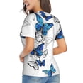 thumbnail image 3 of Fuzoiu Blue Flying Butterflies Print Women's Classic V-Neck T-Shirt, Short Sleeve V Neck Tees for Casual Everyday Wear,Casual Fit Tee,Summer Fashion Tops-Medium, 3 of 5