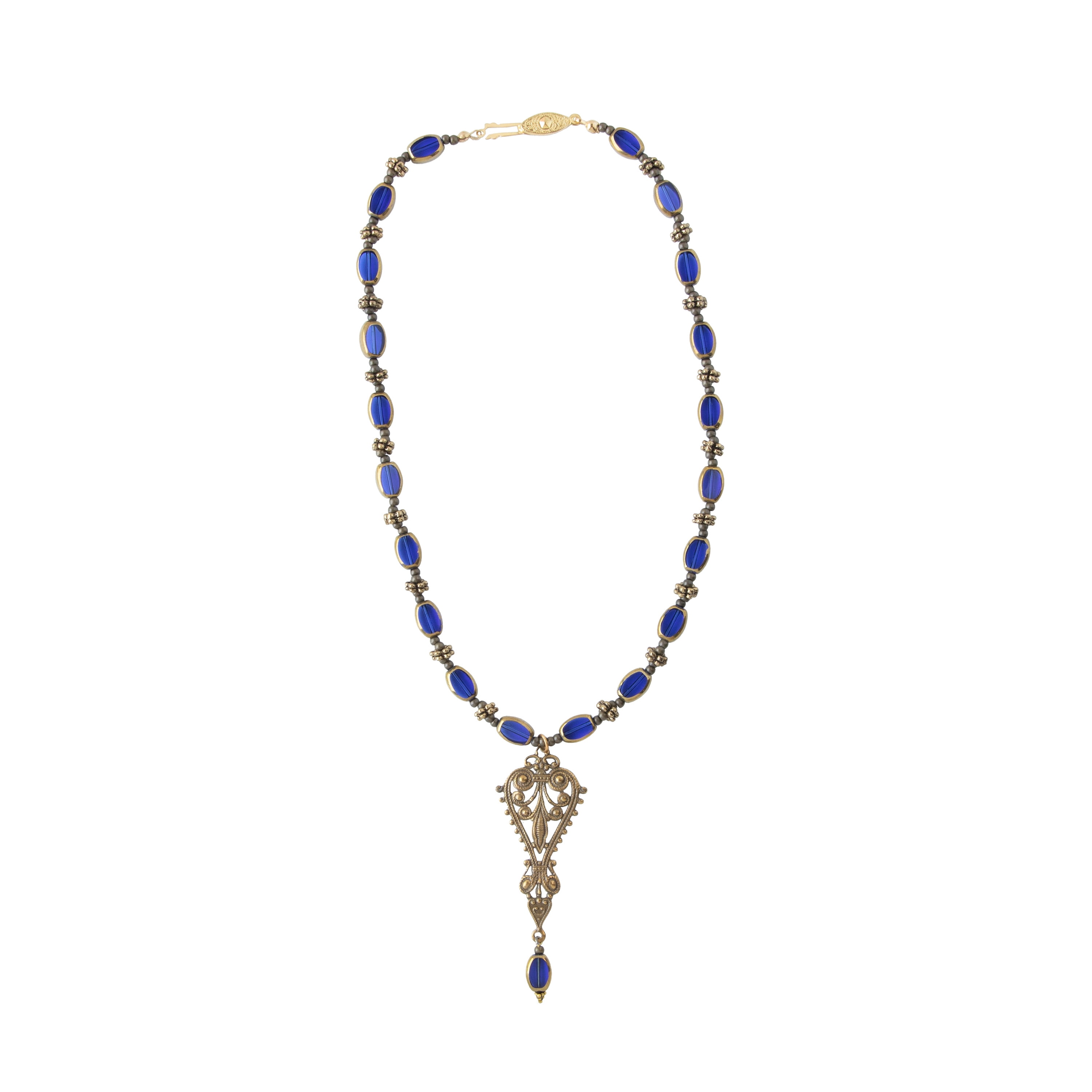 The Beadery Craft Products DIY 2-Strand Sapphire Oval Glass Beads with Gold Trim, 13.5 inch. 28 Pieces