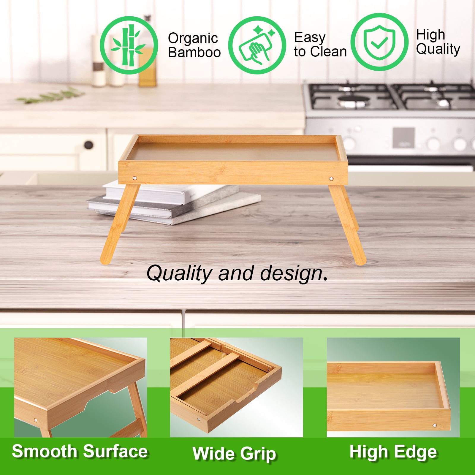 2 Pack Bamboo Bed Tray Table with Folding Legs,Breakfast Trays,Serving Tray,Laptop Tray for Working,Food Snack Tray for Bed and Sofa(Natural)