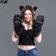 thumbnail image 2 of Gorro de felpa con estampado de leopardo y Lobo para hombre y mujer, bufanda con patas, guantes gruesos, cálidos, 3 en 1, Invierno, 2 of 6