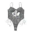 thumbnail image 2 of Lilgiuy Camisole Butterfly Floral Lace Embroidered Belt Lace Up Lingerie Bodysuit Gray,4 2022 Fall Winter, 2 of 5