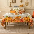 thumbnail image 4 of Softalker Thanksgiving Jacquard Rectangle Tablecloth, Fall Harvest Pumpkins Sunflower Table Cloth, Damask Fabric Washable Table Cover Decoration for Autumn Holiday, Dining, Party, 60 x 120 Inch, 4 of 6