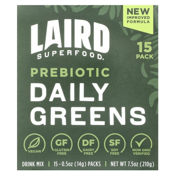 Laird Superfood Prebiotic Daily Greens, 15 Packs, 0.5 oz (14 g) Each