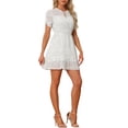 thumbnail image 4 of INSPIRE CHIC Women's Chiffon Dress Ruched Sleeves Bow Tie Keyhole Front Elastic Waist Polka Dots Mini Dress, 4 of 6