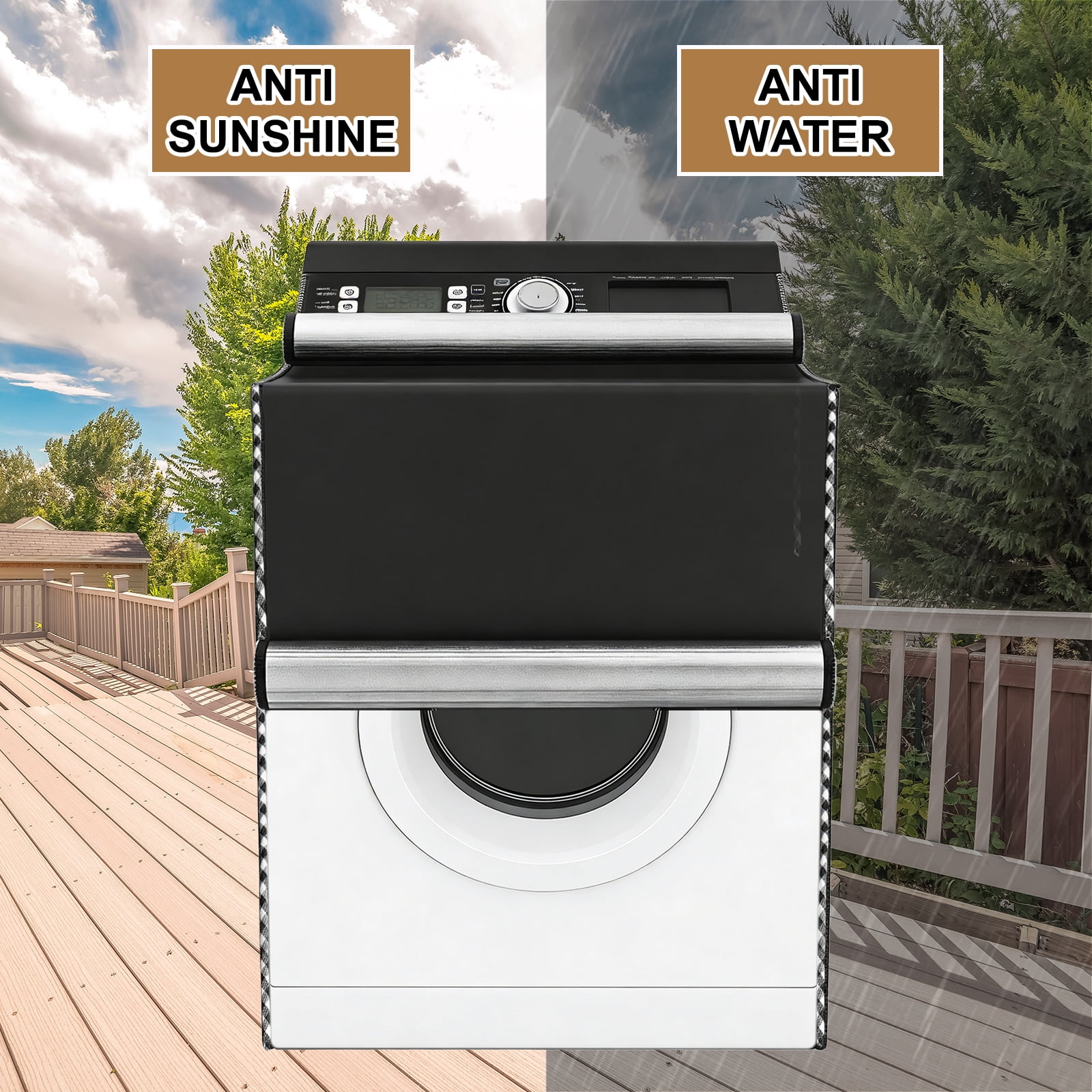 Uxcell Washer and Dryer Covers (28"Wx29"Dx43"H) - Waterproof, Dustproof, Washer Machine Cover with Zipper Laundry Cover for Top Load and Front Load Washing Machine, Black