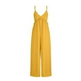 thumbnail image 6 of Women's 2025 Summer Sleeveless Jumpsuits Spaghetti Strap V Neck Cute Ruffle Plus Size Casual Wide Leg Pants Romper Yellow,XL, 6 of 6