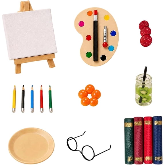 Fairy Garden Supplies for Artists DIY Fans Collectors, Miniature Doll House Stuff Easel Painting Tools Crafts Items for Playroom Shop Indoor Birthday Holiday Study Room Bedroom
