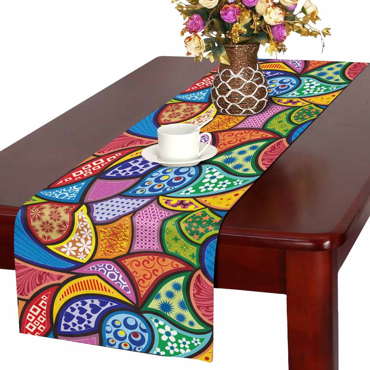 YUSDECOR Colorful Geometric Table Runner, Abstract Unique Pattern Table