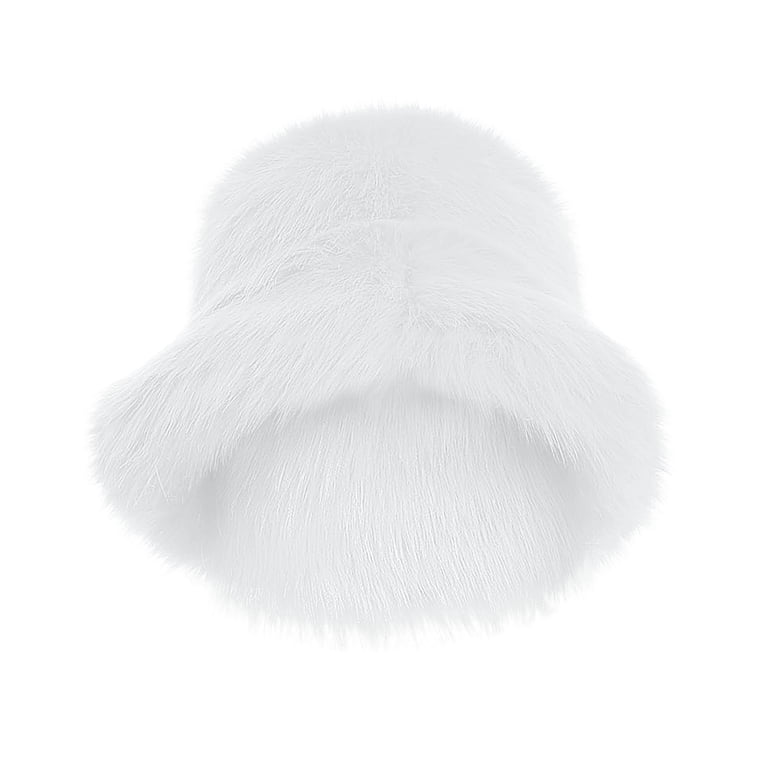 Faux Fur Bucket Hat with Adjustable Drawstring Winter Fisherman Cap for Women BFONS Faux Fur Winter Bucket Hat for Women Men Fuzzy Warm  main image 3