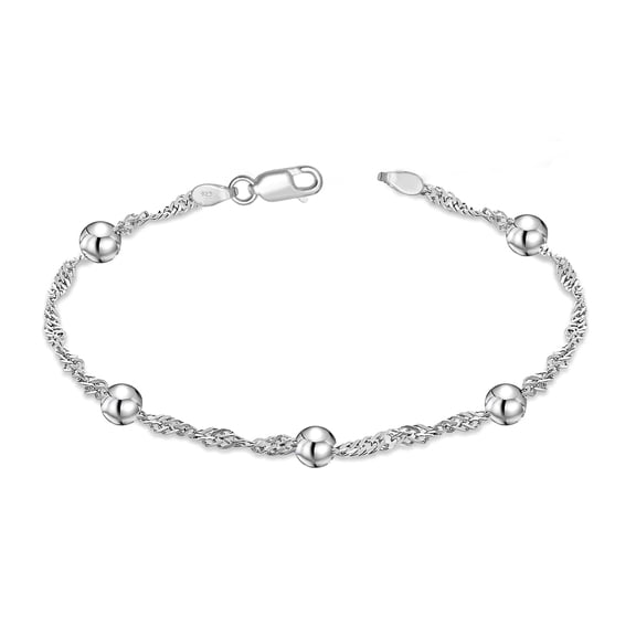LeCalla 925 Sterling Silver Bracelet | Classic Beaded Station Ball Beads Bracelet