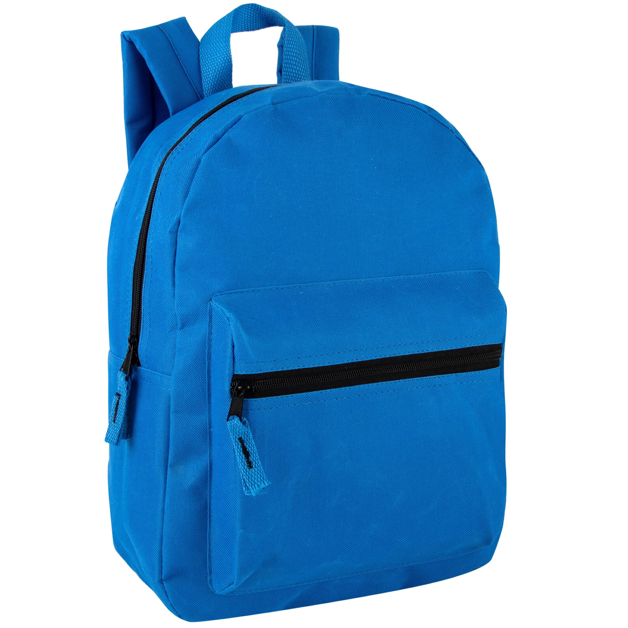 Trailmaker Unisex Solid Color Backpacks, 15 Inch with Front Zipper Pocket, Padded Shoulder Straps (24 Pack, 6 Classic Color Assortment)