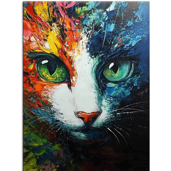 Abstract Colorful Cat Wall Art Canvas Painting,Perfect for Living Room Bedroom Office Kitchen Bathroom and Dining Room Decoration.