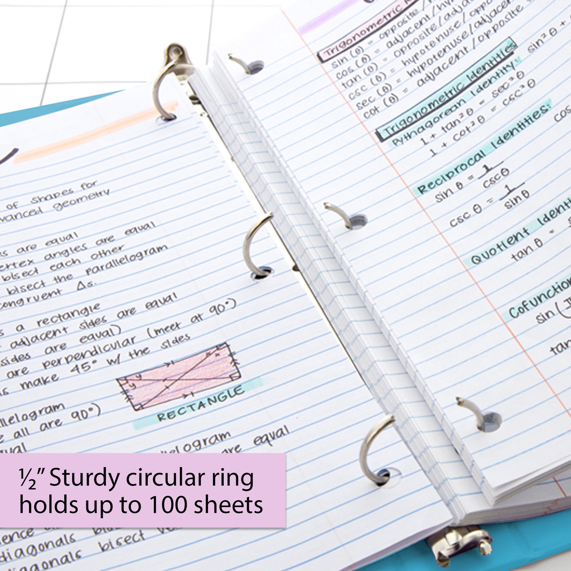 BAZIC 3 Ring Binder 1/2" Economy View Binders Cyan, Hold 100 Sheets, 4-Count