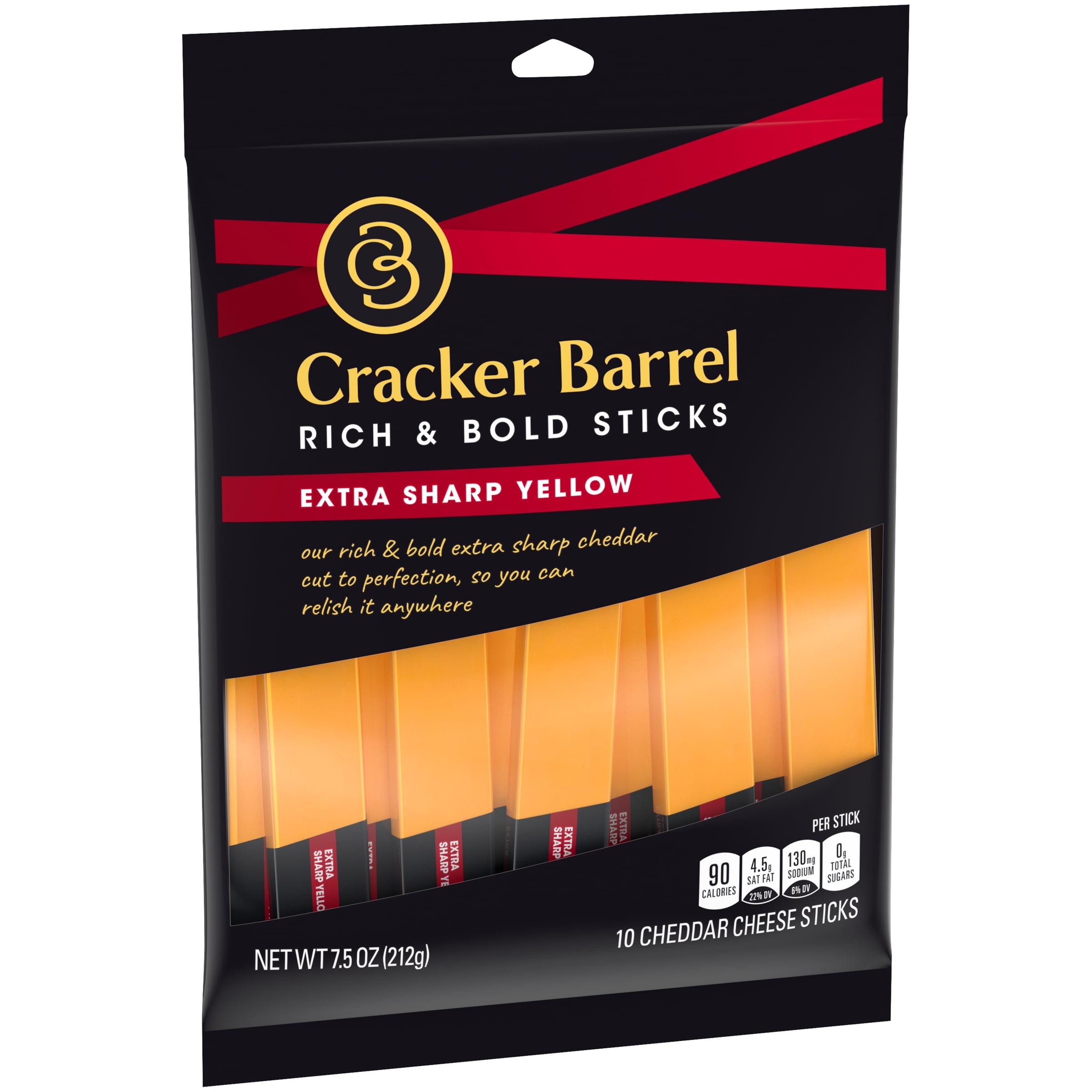 Cracker Barrel Extra Sharp Cheddar Cheese Sticks, 10 ct 7.5 oz Bag