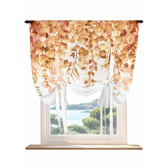 Orange Eucalyptus Leaves Tie Up Curtains for Windows 63 Inch Length Balloon Curtains Kitchen Adjustable Balloon Window Shade Spring Floral Summer Botanical Tie Up Bathroom Curtain Window 42"x63"