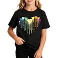 thumbnail image 1 of Acaics Girls Printed T-Shirt, Sizes 2–12, Soft Cotton Crew Neck Rainbow Dripping Heart Graphic Casual Short Sleeve Tops For Little Kids Daily Playwear, 1 of 5