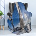 thumbnail image 4 of Sailboat Soft Flannel Fleece Throw Blanket, Sailing Boat in the Sea Maritime Speedy Beaming Sun Reflections Lifestyle Theme, Cozy Plush for Indoor and Outdoor Use, 70" x 90", Blue White, by Ambesonne, 4 of 5