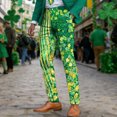 thumbnail image 2 of Men's St. Patrick's Day Casual Pants With Clover Stripe Print Straight Leg Pants Green L, 2 of 4
