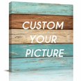 thumbnail image 2 of Farmhouse Aqua Brown Wall Art Painting on Canvas, Vintage Wooden Striped Canvas Art Home Prints Wall Art Framed Modern Artwork for Living Room Bedroom Wall Decor 12x12in, 2 of 9