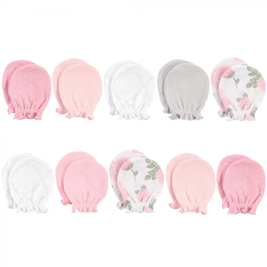 Pink Elephant Hudson Baby Baby Girls Unisex Cotton Scratch Mittens One Size