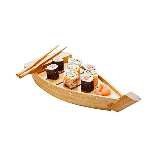 Bamboo Sushi Boat, Wooden Sushi Boat, Sushi Serving Boat, Sushi Boat Plate - 13 Inches - 1ct Box - Restaurantware