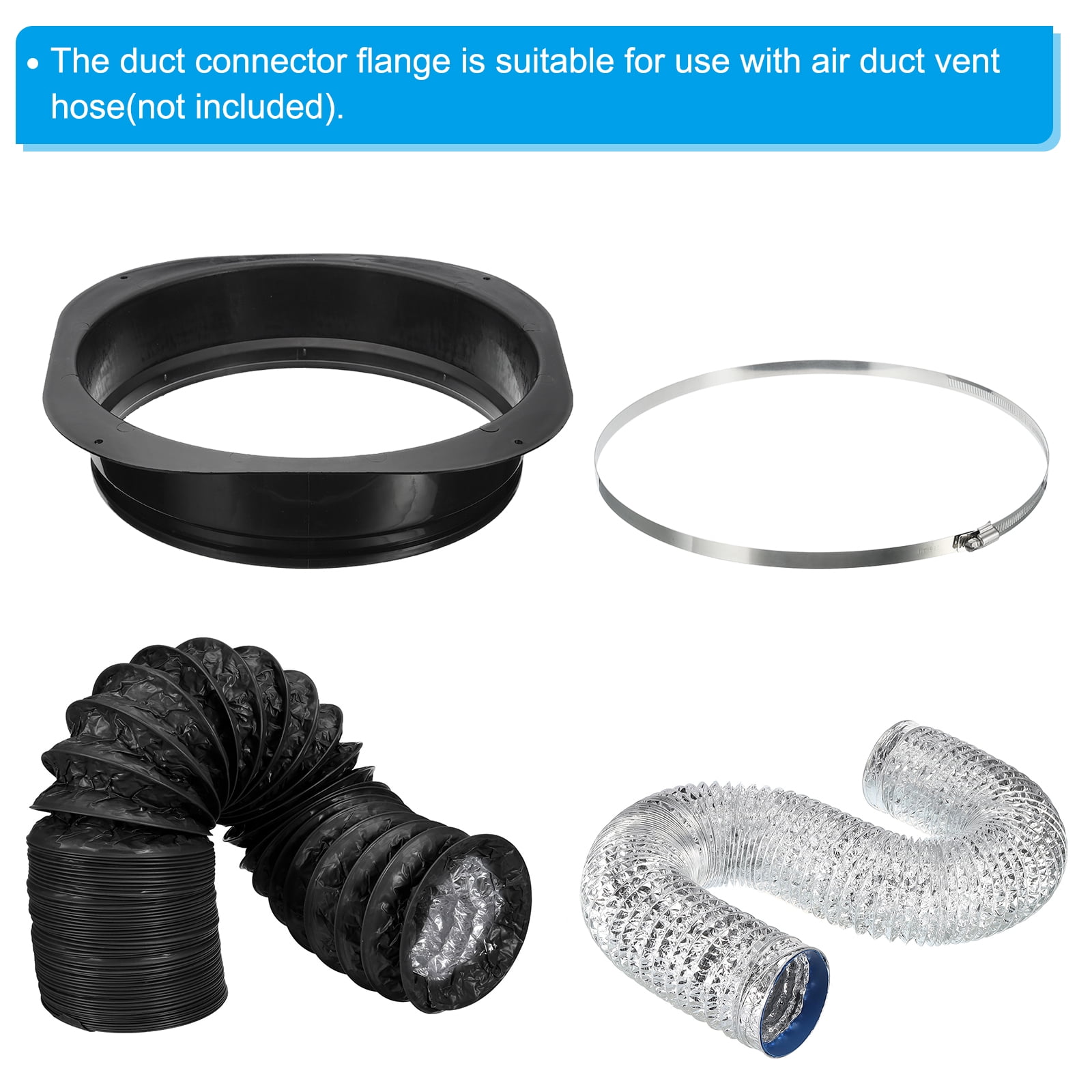 Uxcell 12" Duct Connector Flange 2pcs Dryer Vent Wall Plate Square to Round with Clamp for Air Cooling Ventilation Black