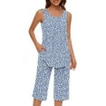 thumbnail image 2 of Conjunto de Ropa de Salón para Mujer Cuello Redondo Blusa sin Mangas Sólida Y Pantalones Cortos de Cintura Elástica Pantalones, Pantalones Cortos de Verano para Mujeres, 2 of 7