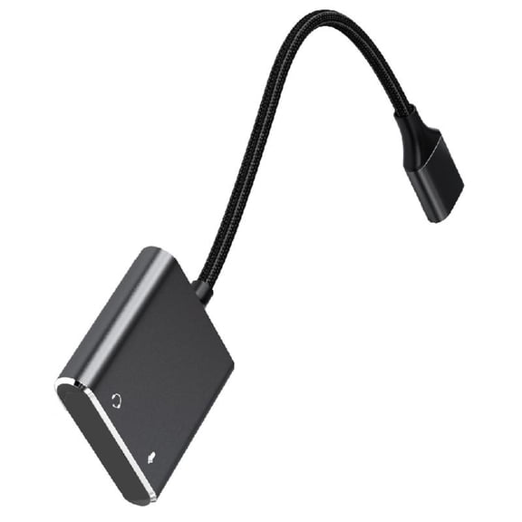 12cm Long USB to Sound Card Adapter Cord with Headphone and Mic Hole Black
