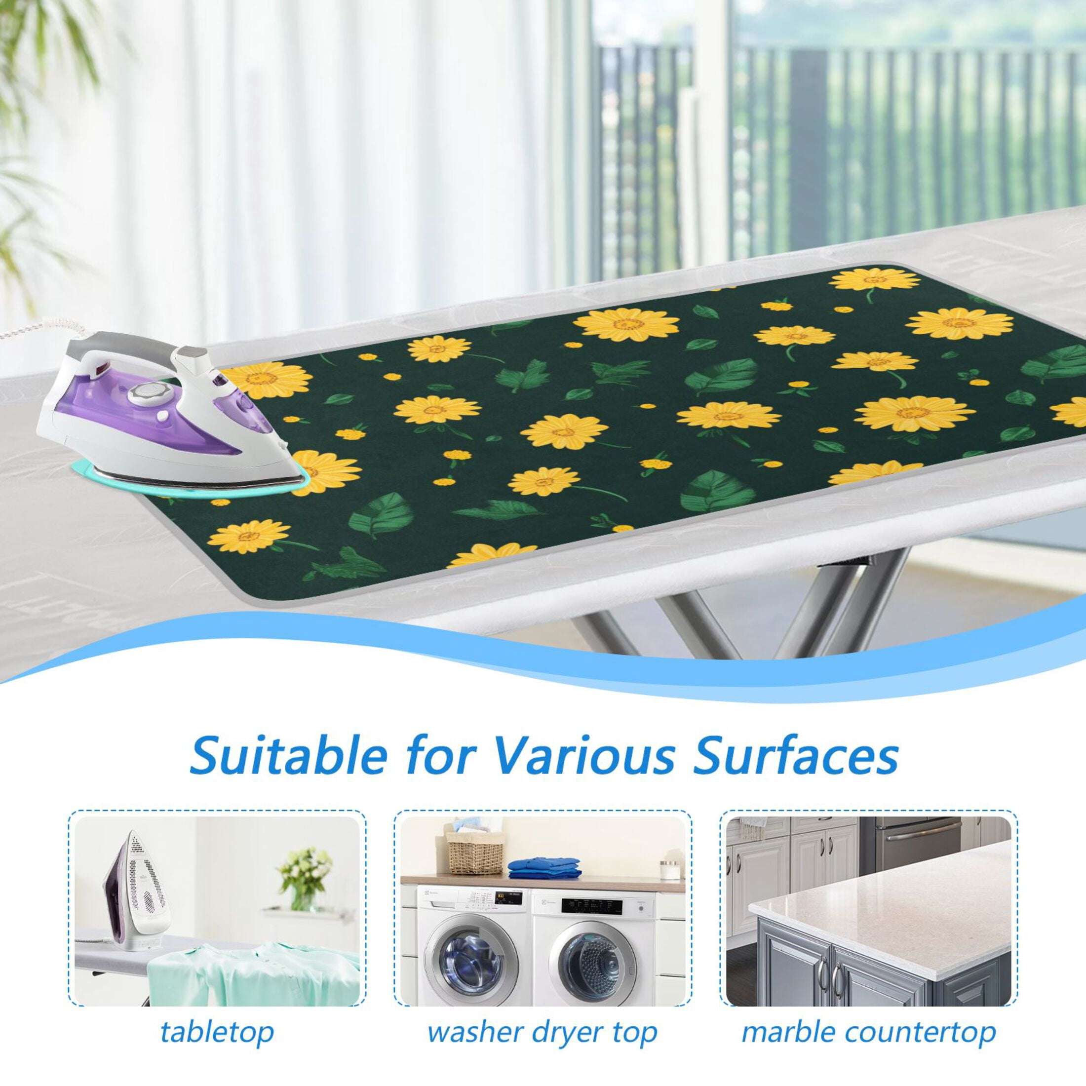 Yellow Sunflower on Dark Ironing Mat Blanket for Table Top Travel Portable Ironing Board Pad 47.2x27.6 Inch