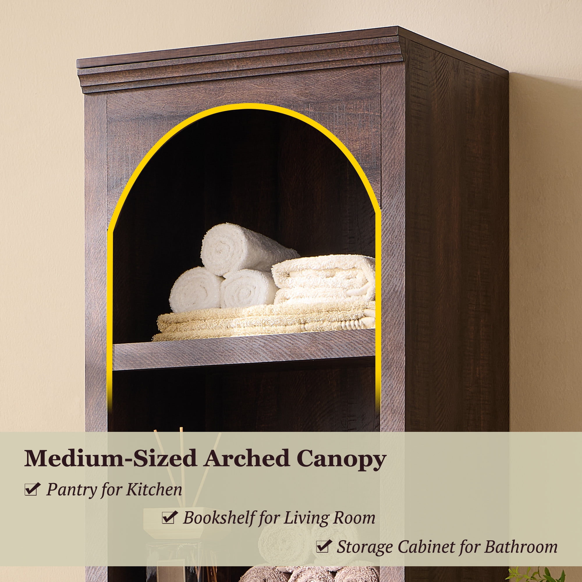 SinCiDo Arched Bathroom Storage Cabinet with Adjustable Shelves, 5-Tier Narrow Bathroom Cabinet for Bathroom, Kitchen, Living Room, Brown