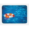 thumbnail image 1 of Buoy Bath Mat, Life Buoy in Crystal Clear Swimming Pool Summer Relaxing Vacation Sports Theme, Non-Slip Plush Mat Bathroom Kitchen Laundry Room Decor, 29.5 X 17.5 Inches, Blue Orange White, Ambesonne, 1 of 2
