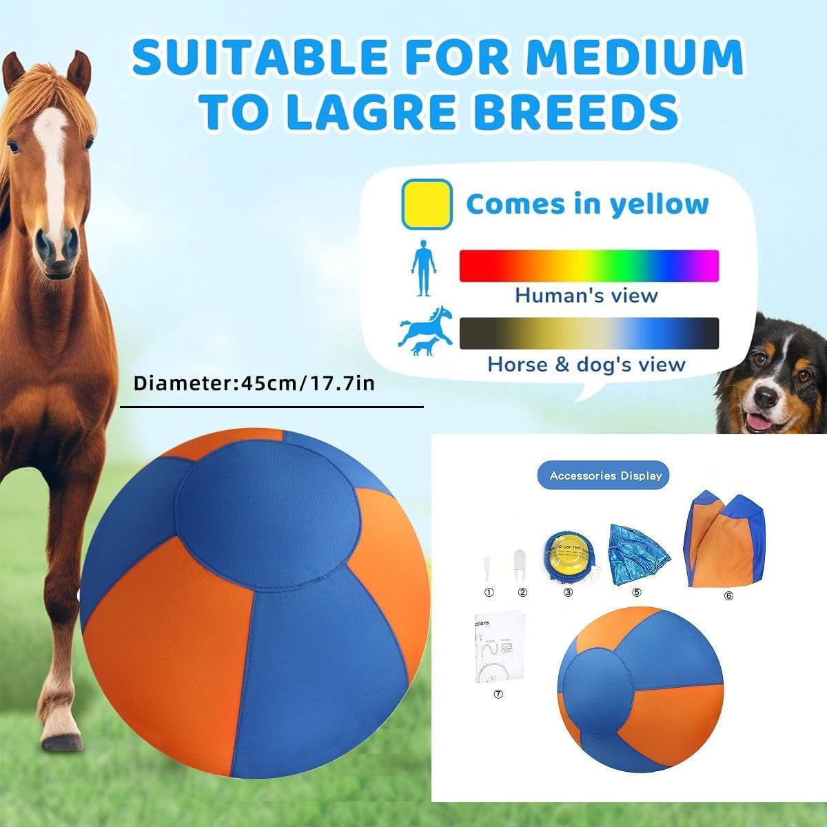 Herding Ball for Dogs, Large Inflatable Dog Toy with Tear-Resistant Cover, Available in 10/18/22 Inch Sizes, Includes Pump (Small)