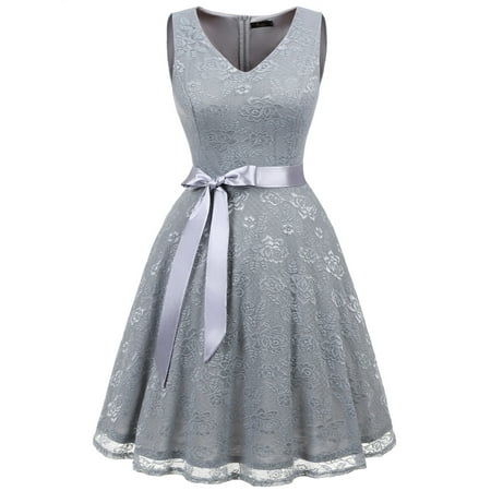 Couture Homecoming Dress Market In The Box Midi Lace Dress Women's Short Bridesmaid Dress V Neck Vintage Floral Lace Swing Cocktail Dresses Homecoming Dress ()