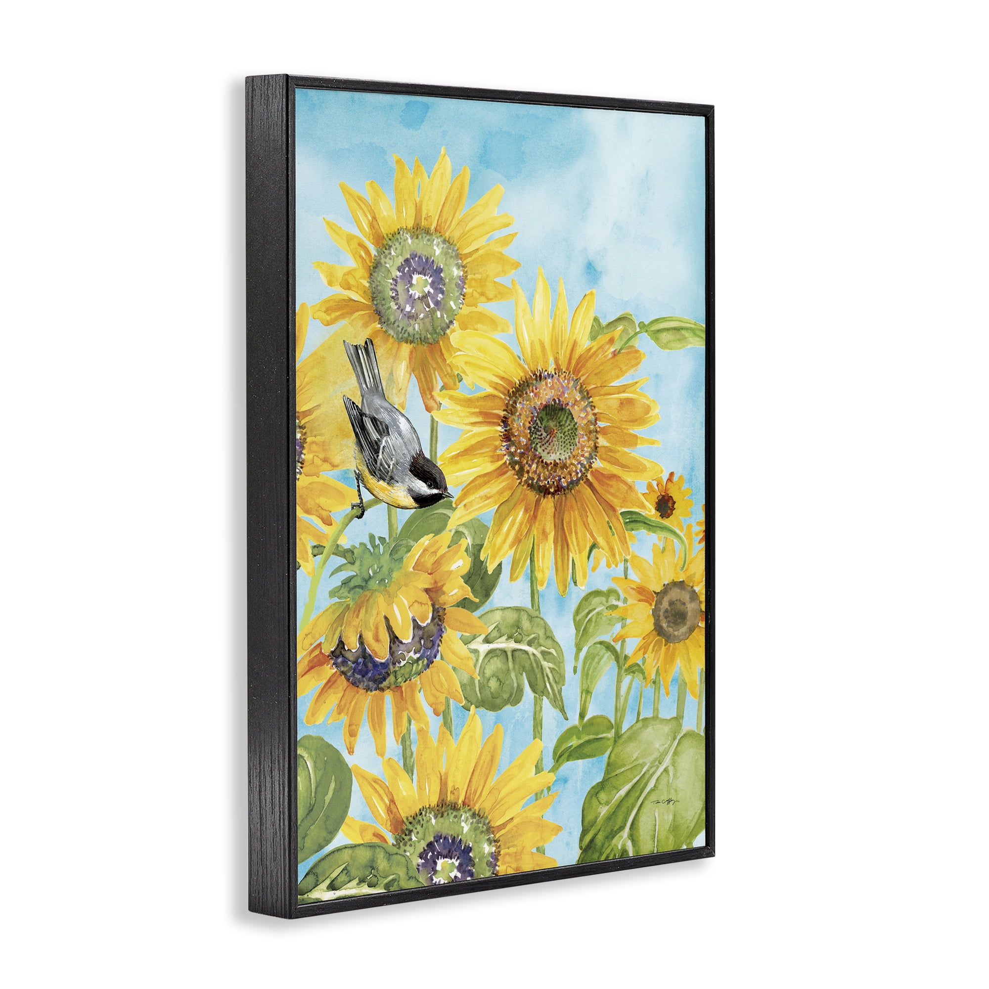 Stupell Industries Sunflower Honey Bird Black Framed Giclee Art, design by Tim Coffey