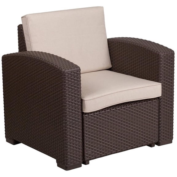 Bowery Hill Contemporary Wicker Patio Chair in Chocolate Brown and Beige