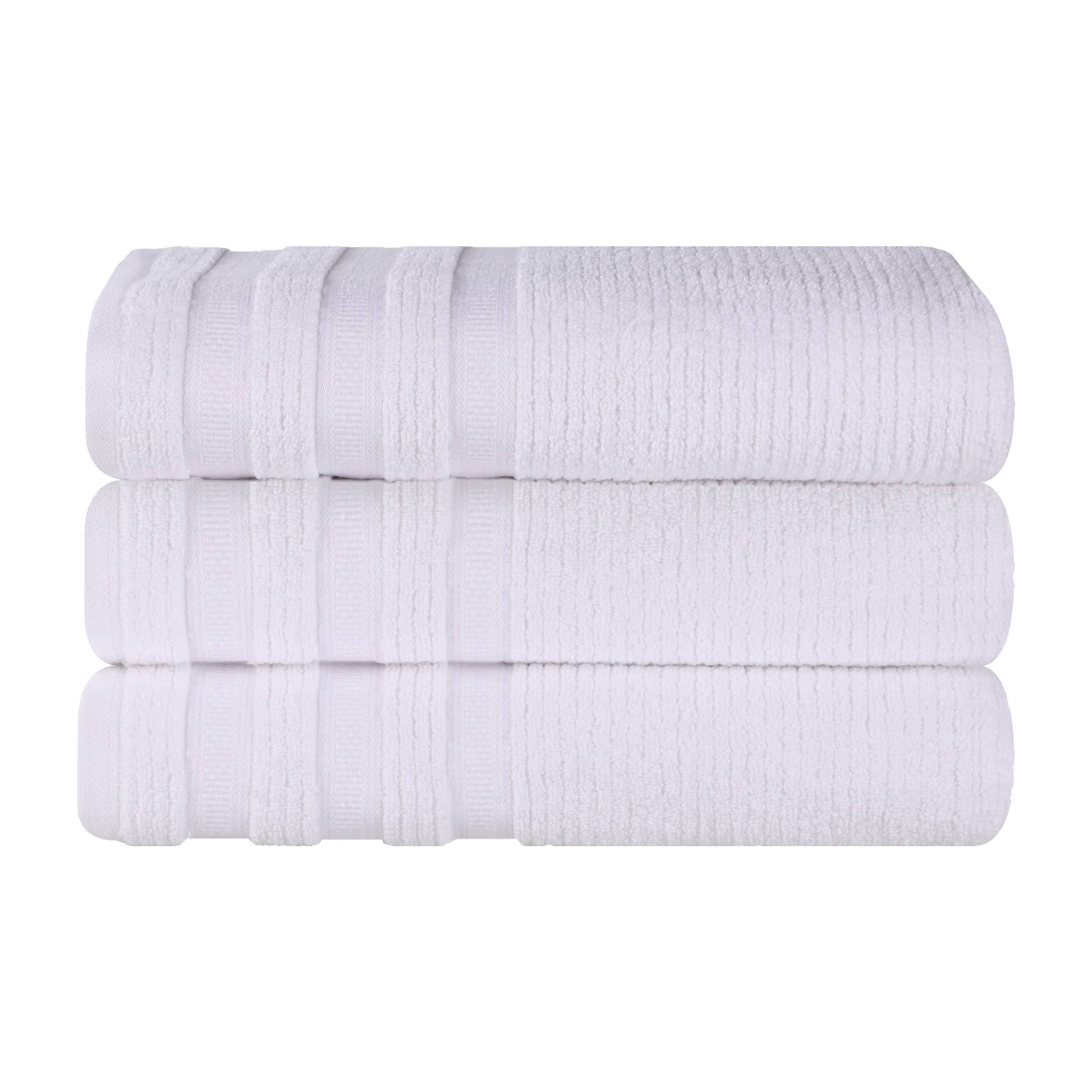 Superior Zero Twist Cotton Ribbed Geometric Bath Towel Set of 3 , Ultra Soft Quick Dry, White