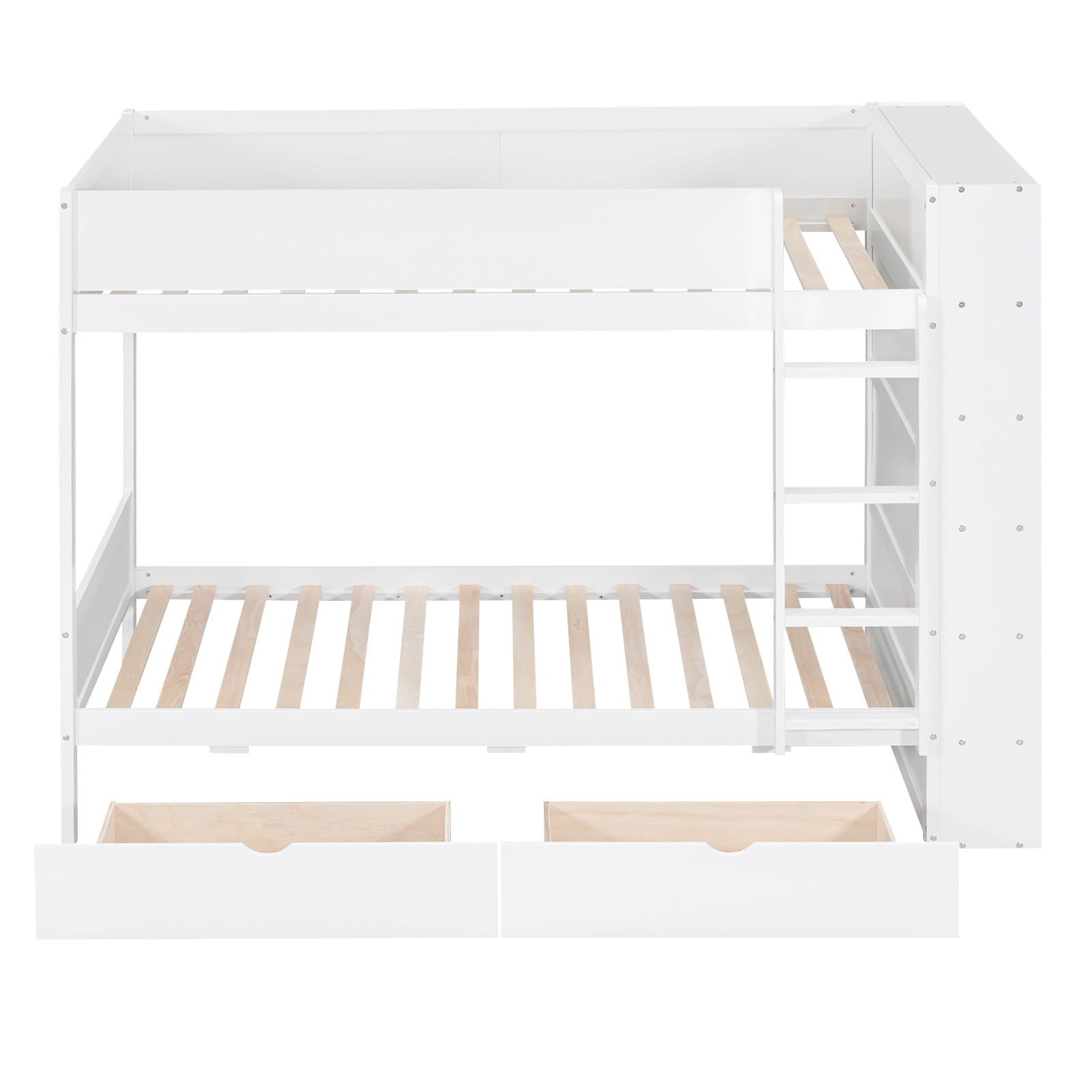 Euroco Wood Twin over Twin Bunk Bed with Drawers and Storage Shelves, White