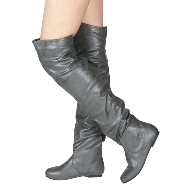 Leozcaa Women's Slouchy Knee High Boots Riding Combat Boots Comfortable Fall and Winter Wear for Women