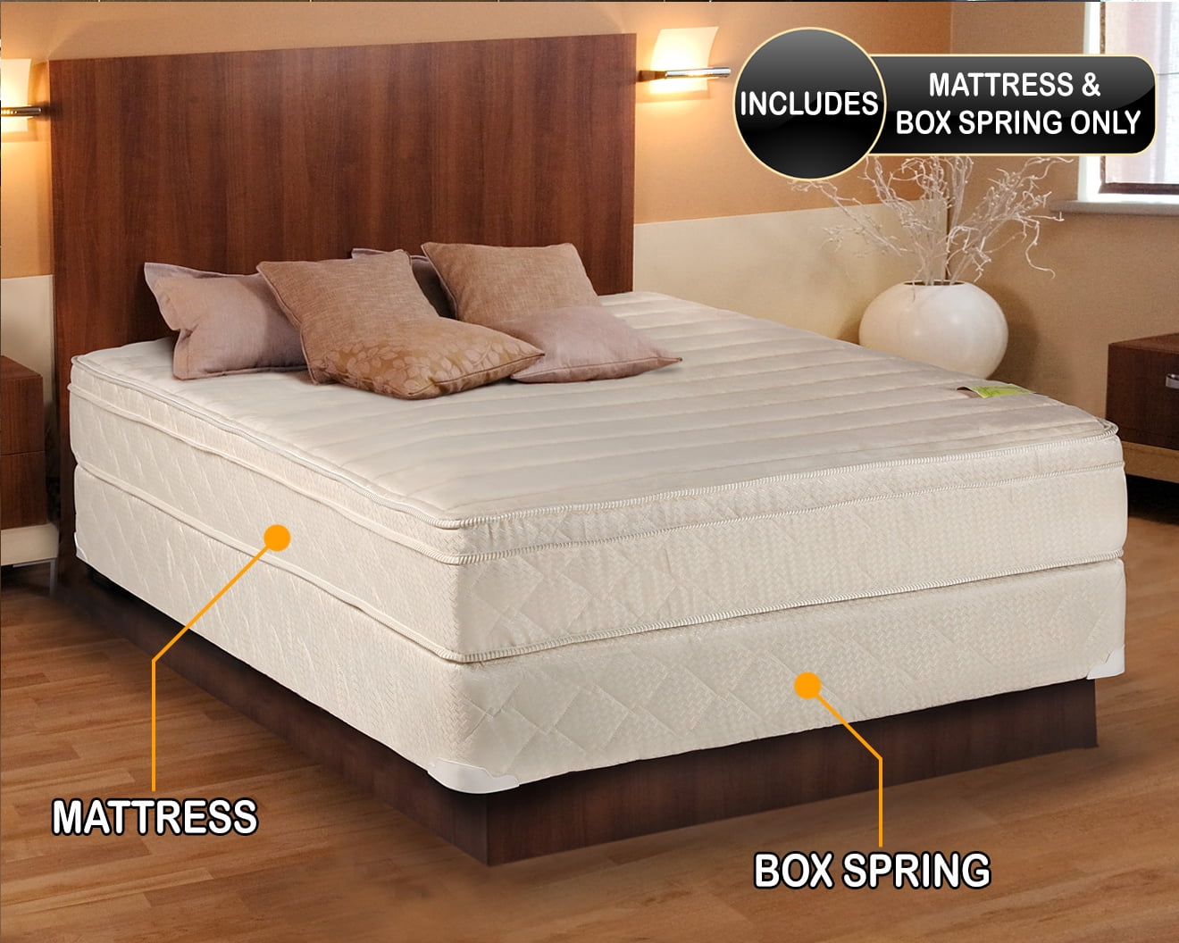 Dream Solutions USA Comfort Pedic Firm (Eurotop) Pillow Top (39"x75"x11") Twin Mattress & Low 5" Height Box Spring - Sleep System with Enhance Support- Fully Assembled, Plush Knit Cover