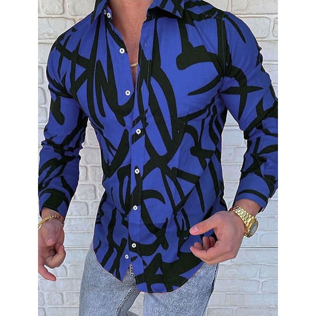 Camisa de hombre con patrón abstracto, cuello para exteriores, calle, manga larga, botones estampados, ropa de diseñador de moda, informal, transpirable