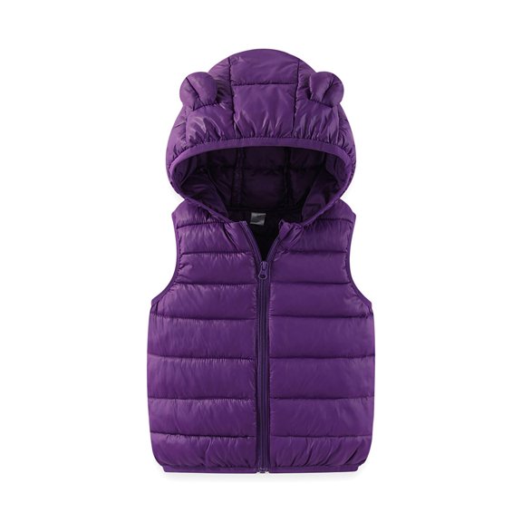 Lopecy-Sta Toddlers' Quilted Thermal Vest with Hood & Ear Accents - Zip-Up Bodywarmer for Winter