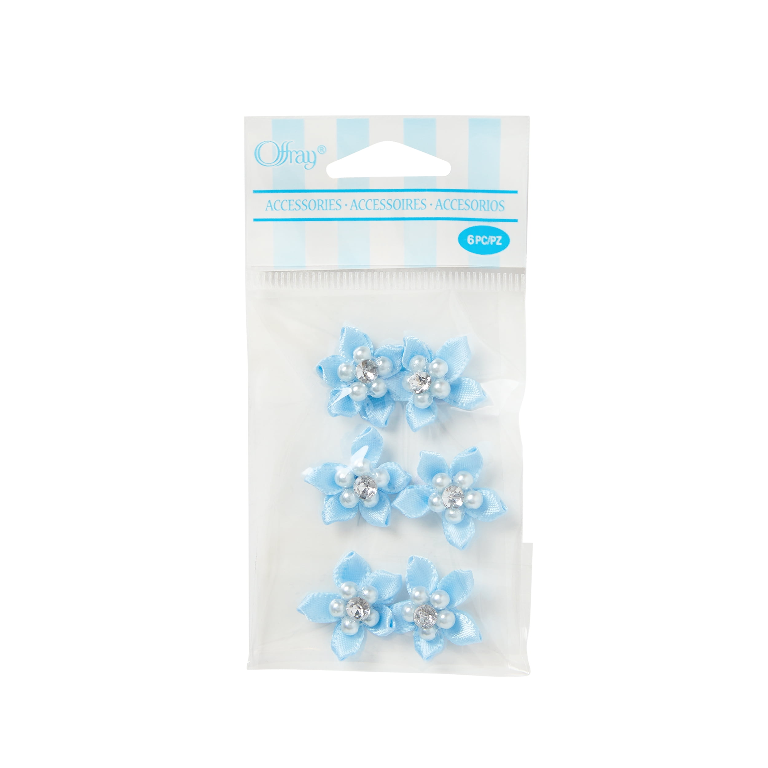 Offray Accessories, Lt Blue 3/4 inch 5 Petal Gem Flower Accessory for Wedding, Hair Clips, and Scrapbooking, 6 count, 1 Package