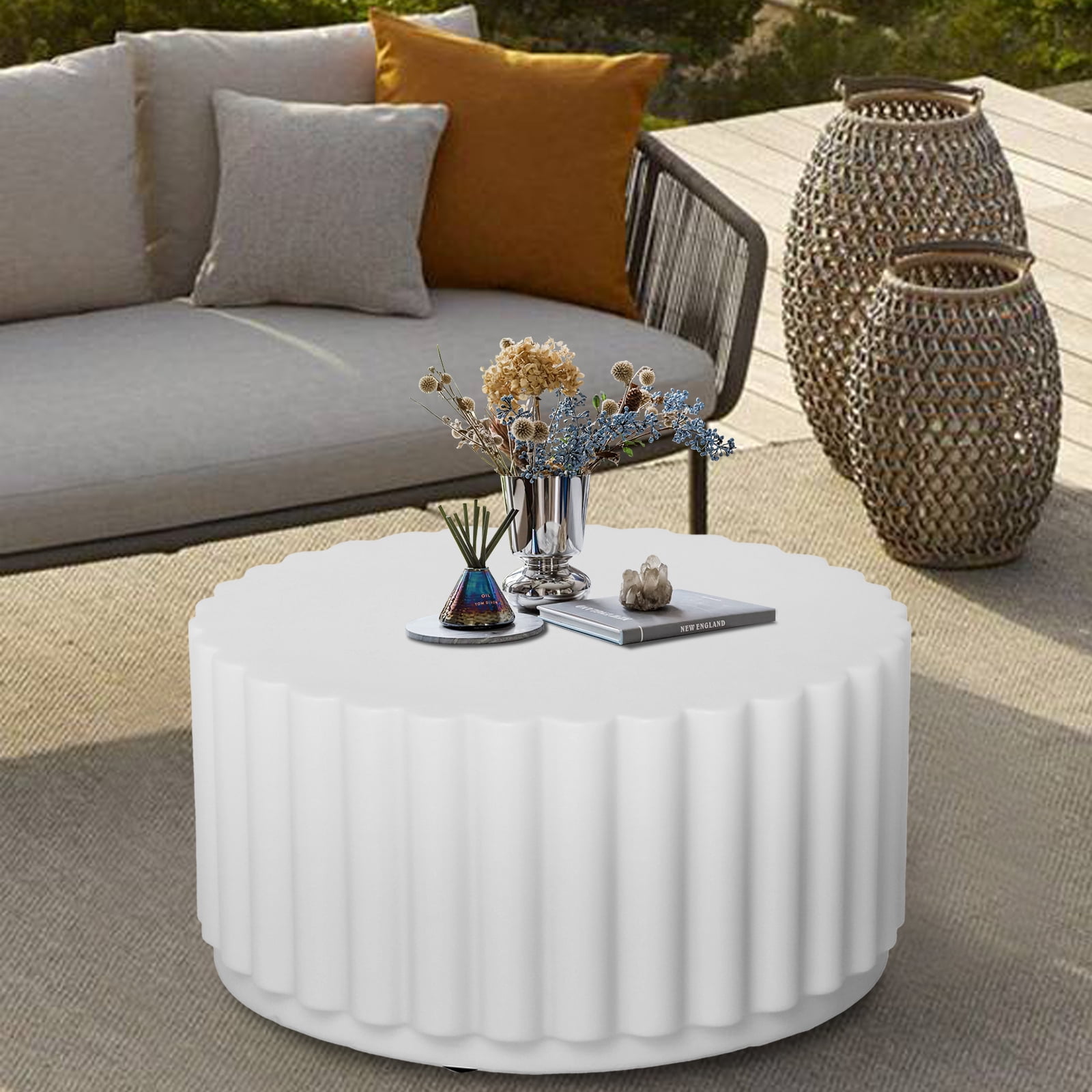 Afterglow Round Petal Shape Decorative Table, White, for outdoor and indoor use