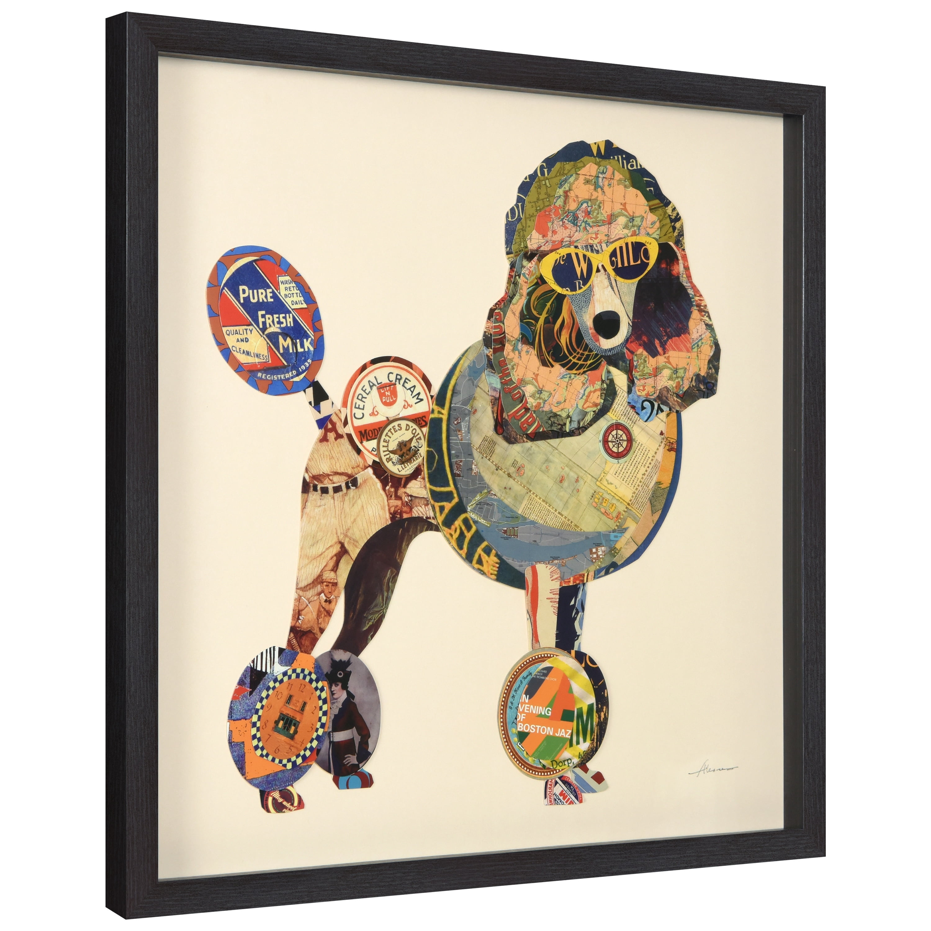 Empire Art Direct Poodle Dimensional Collage Framed Graphic Art Under Glass Wall Art, 25" x 25" x 1.4", Ready to Hang