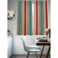 thumbnail image 3 of Green Red Striped Semi Sheer Window Curtains 63 Inches Long, Farmhouse Colorful Stripes Rod Pocket Voile Silky Chiffon Curtain Light Filtering Drapes for Living Room, Kitchen, 52"x63", 2 Panels, 3 of 9