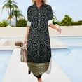 thumbnail image 3 of Greek Key Ornate Black & Gold Long Sleeved Shirt Dress clothes summer women's dress 2024, 3 of 6